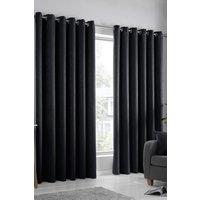 Fusion 'Strata' Triple-Woven Dimout Eyelet Curtains in Black | Size: 229 cm width x 183 cm drop