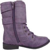 ABSOLUTE FOOTWEAR Girl's Childrens Slip On Lace Up Inside Zip Warm Boots, Double Buckle Design in Purple | Size: Infant 12