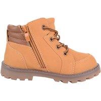 ABSOLUTE FOOTWEAR Boy's Childrens Slip On Lace Up Inside Zip Walking Sturdy PU Boots Shoes in Tan | Size: Infant 7