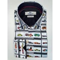CLAUDIO LUGLI Men's Famous Cars Print Shirt in White | Size: Large