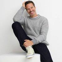 Lands' End Men's Plated Rib Jumper in Grey | Size: Large