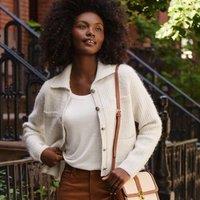 Lands' End Women's Waffle Collared Cardigan in Ivory | Size: 20