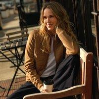 Lands' End Women's Knit & Quilt Bomber Jacket in Tan | Size: 20