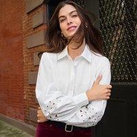 Lands' End Women's Cutwork Detail Shirt in White | Size: 10