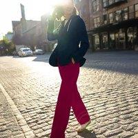 Lands' End Women's Side Stripe Woven Trousers in Burgundy | Size: 16