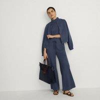 Lands' End Women's Soft Brushed Jersey Wide Leg Trousers in Navy | Size: 10-12R