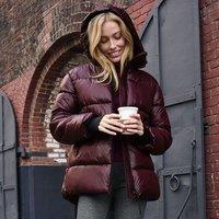 Lands' End Women's High Shine Puffer Jacket in Burgundy | Size: 14-16
