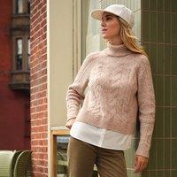 Lands' End Women's Roll Neck Mock Shirt Jumper in Light Tan | Size: 14-16