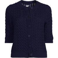 Lands' End Women's Elbow Sleeve Cable Stitch Cardigan in Navy | Size: 16-18