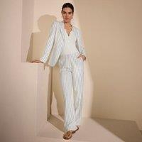 Lands' End Women's Wide Leg Linen Blend Trousers in Ivory | Size: 14