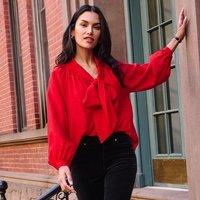 Lands' End Women's Bow Neck Blouse in Red | Size: 16-18