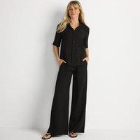 Lands' End Women's Wide Leg Pull-on Crinkle Trousers in Black | Size: 12R