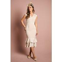 Coast Women's Satin Back Crepe Dress With Peplum in Champagne | Size: 8