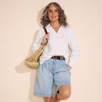 Lands' End Women's Long Sleeve Linen Split Neck Shirt in White | Size: 10-12