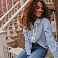 Lands' End Women's Petite Crochet Detail Shirt in Blue | Size: 10