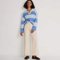 Lands' End Women's Johnny Collar Rugby Stripe Jumper in Blue | Size: 10-12