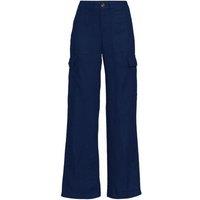 Lands' End Women's Petite Wide Leg Linen Cargo Trousers in Navy | Size: 16