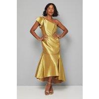 Wallis Women's One Shoulder Ruffle Tiered Dress in Chartreuse | Size: 16