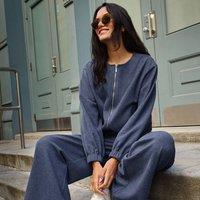 Lands' End Women's Soft Brushed Jersey Bomber Jacket in Navy | Size: 14-16