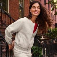 Lands' End Women's Soft Brushed Jersey Bomber Jacket in Light Tan | Size: 14-16