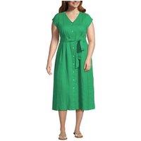 Lands' End Women's Plus Pleated Linen Midi Dress in Bright Green | Size: 20-22