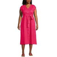 Lands' End Women's Plus Pleated Linen Midi Dress in Pink | Size: 24-26