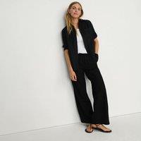 Lands' End Women's Wide Leg Linen Blend Tie Waist Trousers in Black | Size: 14