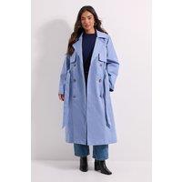 Dorothy Perkins Women's Petite Longline Double Breasted Belted Trench Coat in Light Blue | Size: 10