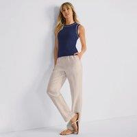 Lands' End Women's Relaxed Tapered Pull On Linen Trousers in Ivory | Size: 14-16