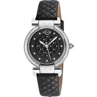 Berletta Swiss Quartz Daimond 316L Stainless Steel Case, Black Dial, Black Handmade Quilted Leather Watch