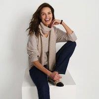 Lands' End Women's V-neck Jumper & Scarf Set in Light Tan | Size: 10-12