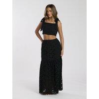 South Beach Women's Broderie Midi Skirt in Black | Size: 16