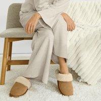 Lands' End Women's Shearling-Lined Suede Mule Slippers in Tan | Size: 8