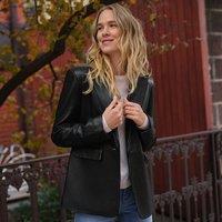 Lands' End Women's Leather Blazer in Black | Size: 8