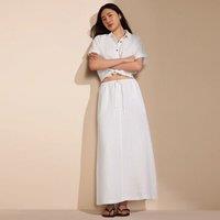 Lands' End Women's Plus Drawstring Linen Skirt in White | Size: 14