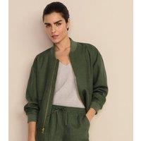 Lands' End Women's Linen Bomber Jacket in Dark Green | Size: 16-18