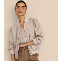 Lands' End Women's Linen Bomber Jacket in Beige | Size: 16-18