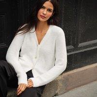 Lands' End Women's Petite Diamant Button Cardigan in Ivory | Size: 14-16