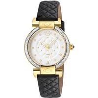 GV2 Berletta Women's 316L Stainless Steel IPYG Case, White Dial, Black Handmade Quilted Leather Strap.