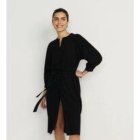 Lands' End Women's Linen Blend Lace Detail Dress in Black | Size: 16-18