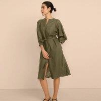 Lands' End Women's Linen Blend Lace Detail Dress in Green | Size: 14-16
