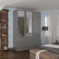 Sliding Wardrobes 4U Modern High Gloss 3 Door Hinged Wardrobe W116cm x H200cm in Grey