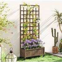 OUTSUNNY Wooden Trellis Planter, Raised Garden Bed with Wheels, Brown