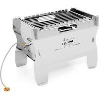 Gymax Countertop Camping Grill Dual Fuel Butane Gas Firepit With Carrying Bag in Silver