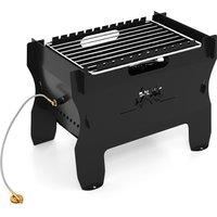 Gymax Countertop Camping Grill Dual Fuel Butane Gas Firepit With Carrying Bag in Black