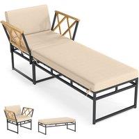 Costway 2 Pieces Patio Furniture Set w/ Cushion & Acacia Wood Armrests in Brown