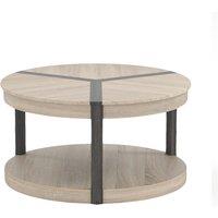 Gymax 2-Tier Round Coffee Table 88CM Rubber Wood Center Table With Shelf-Oak in Light Oak