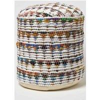 Homescapes Chindi Pattern Woven Bean Filled Pouffe Circular in Cream
