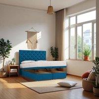 Knight Sleep Athens End Opening Ottoman Bed With Mattress & 24 Headboard in Navy | Size: Single