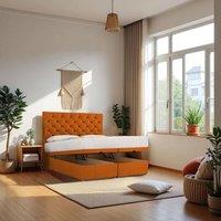 Knight Sleep Athens End Opening Ottoman Bed With Mattress & 24 Headboard in Mustard | Size: Double